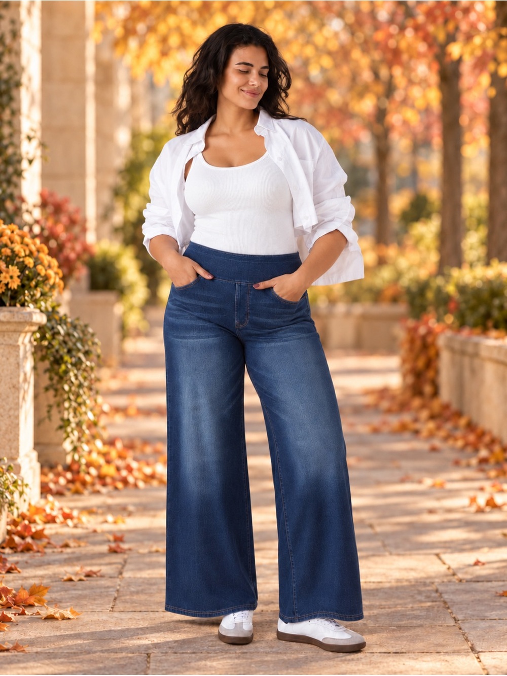HALARA Flex High-Rise Wide-Leg Jeans in Dark Blue Wash